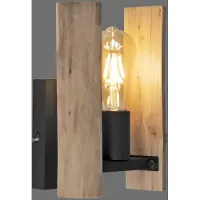 JUST LIGHT Applique, lampe en bois, noir, 1 flamme, H 25 cm