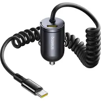 Baseus Chargeur voiture Tiny Star 30 W avec câble USB-C spiralé intégré - Noir
