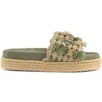 Mou pour femme. MU.SW451008K Sandales vertes en daim Monoband à franges en corde (39), 3 à 5 cm, Cuir, Aucun, Casuel
