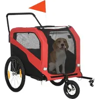 PawHut Remorque pour chien 2-en-1, remorque de vélo pour chien avec réflecteurs, rouge