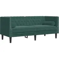 vidaXL Ensemble de 3 canapés Chesterfield avec traversins Vert foncé Velours