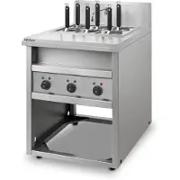 VERTES Cuiseur à pâtes Gastro avec support, en acier inoxydable, électrique, 3 x 1 700 watts, 3 cuves de cuisson séparées de 14 litres chacune, 6 paniers à pâtes
