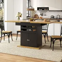 Flieks Table à manger télescopique avec 2 tiroirs et un meuble de rangement, table de cuisine pliante pour 4 à 6 personnes, table à manger 110-140 x 80 x 76 cm, noir
