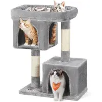 OEM Arbre à chat avec griffoirs en sisal et 2 niches en peluche pour chatons, gris clair PCT61W