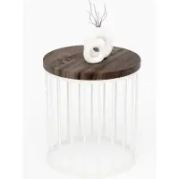 LAMO Manufaktur Table basse ronde en bois et metal 40 x 42 cm - Table d'appoint canapé pour salon moderne - Design scandinave, style industriel, touche déco chic - Couleur : ébène, pieds : ivoire