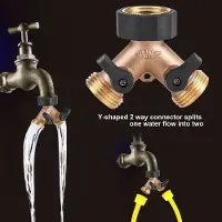 OEM Ensemble en cuivre robuste à double sortie en forme de Y 3/4 pour tuyau d'arrosage - adaptateur pour robinet - robinet à couvercle coulissant - pour pelouse et jardin
