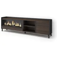 Skraut Home PULLER Meuble tv effet bois de chêne et noir 212x35x61cm cheminée effet feu