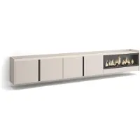 Skraut Home Meuble tv effet bois beige 315x35x50cm cheminée effet feu XXL