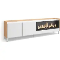 Skraut Home PULLER Meuble tv effet bois blanc et chêne 212x35x61cm cheminée effet feu XXL