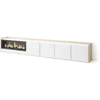 Skraut Home PULLER Meuble tv effet bois blanc et chêne 315x35x50cm cheminée effet feu XXL