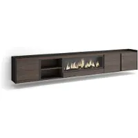 Skraut Home Meuble tv effet bois de chêne et noir 315x35x50cm cheminée effet feu