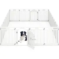 Costway Parc pour chiots pliable, parc pour chiots avec 8 panneaux, porte verrouillable&clous au sol, hauteur 80cm, parc pour chiens Parc pour chiens, blanc 8 panneaux