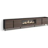 Skraut Home PULLER Meuble tv effet bois de chêne et noir 315x35x61cm cheminée effet feu