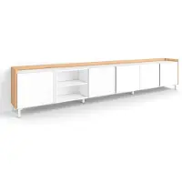 Skraut Home PULLER Meuble tv effet bois blanc et chêne 309x35x61cm avec pieds