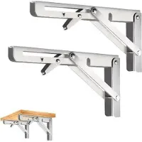 OEM Lot de 2 établis pliables en acier de 200 mm, angle de 90 degrés. Plan de travail pliable peu encombrant pour bureau, garage, bureau, maison, cuisine (argent, 200 mm)