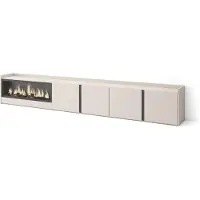 Skraut Home PULLER Meuble tv effet bois beige 315x35x50cm cheminée effet feu XXL