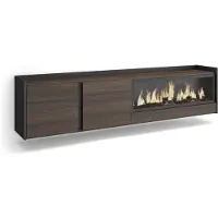 Skraut Home Meuble tv effet bois de chêne et noir 212x35x50cm cheminée effet feu