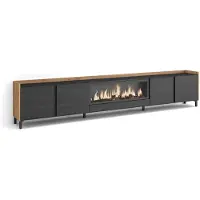 Skraut Home PULLER Meuble tv effet bois noir et chêne 315x35x61cm cheminée effet feu XXL