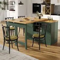 Flieks Table de bar pivotante avec buffet, table de bar à rallonge pivotante à 360°, commode à tiroirs, casier à bouteilles et portes, 120-180 x 40 x 76 cm, vert antique