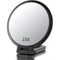 Markenlos Miroir à main avec poignée, miroir de maquillage double face avec grossissement 10x/1x, miroir de maquillage pliable, miroir de maquillage de voyage portable