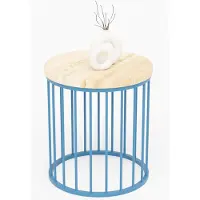 LAMO Manufaktur Table basse ronde en bois et metal 40 x 42 cm - Table d'appoint canapé pour salon moderne - Design scandinave, style industriel, touche déco chic - Couleur : Naturel, pieds : Bleu