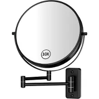 Markenlos Miroir de maquillage, miroir grossissant double face avec un grossissement de 1x et 10x, miroir de rasage grossissant, miroir de salle de bains, noir