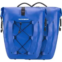 RockBros - Lot de 2 sacoches de porte-bagages 100 % imperméables pour vélo, 25-32 L, avec poignée de transport, bleu