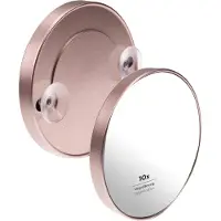 Markenlos Miroir de salle de bain à ventouses (couleur champagne) – Miroir rond avec grossissement 10x – Moderne et facile à installer