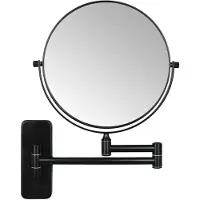Markenlos Miroir de maquillage avec grossissement 5x, noir, pivotant à 360°, double face, télescopique, miroir de rasage, fixation murale, diamètre 20 cm