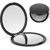 Markenlos Miroir de maquillage portable, mini-miroir de poche avec grossissement 1x/10x, miroir de maquillage double face, miroir à main double face, miroir de voyage, cadeau pour filles, 10 cm, rond