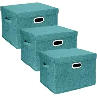 Markenlos Grande boîte de rangement en tissu avec couvercle, pliable, lavable, 44 x 30 x 29 cm, lot de 3