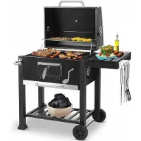 OEM Set de barbecue au charbon de bois - avec thermomètre et couteau à viande - 3 grilles