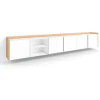 Skraut Home PULLER Meuble tv effet bois blanc et chêne 309x35x50cm suspendu