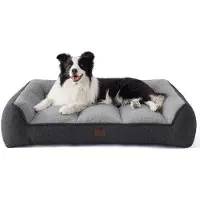 OEM Lit pour chien lavable et abordable pour grands chiens - Canapé pour chien imperméable 96 x 71 cm avec fourrure de mouton douce, coussin antidérapant pour chien, gris foncé