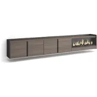 Skraut Home PULLER Meuble tv effet bois de chêne et noir 315x35x50cm cheminée effet feu