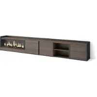 Skraut Home PULLER Meuble tv effet bois de chêne et noir 315x35x50cm cheminée effet feu