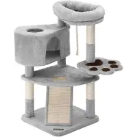 OEM Arbre à chat avec colonne à griffer et allée - Tour à chat à plusieurs niveaux pour chats jusqu'à 7 kg - Gris (49 x 49 x 95 cm)