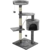 Cadoca Arbre à Chat Gris 112 cm tour poteaux en sisal à gratter 3 plateformes panoramiques grotte balles de jeu meuble