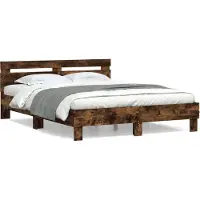 vidaXL Cadre de lit avec tête de lit chêne fumé 200x200 cm bois composite