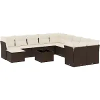 vidaXL Ensemble de salon de jardin 12 pièces avec coussins Marron Poly rotin