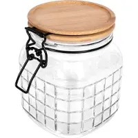 Excellent Housewares Pot en verre avec couvercle en bambou Fermeture à étrier anti-fuite avec joint en caoutchouc 1,1l