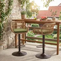 LVHOM Lot de 2 tabourets de bar en rotin avec socle métallique, chaise de bar chaise de jardin, meubles de jardin balcon, réglable en hauteur tabouret de jardin pivotant à 360°, vert