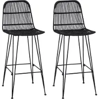 vidaXL Tabourets de bar, lot de 2, noirs, 44 x 55 x 109 cm, en rotin et en acier
