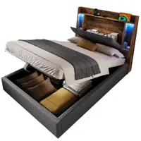 OKWISH Table basse laquée réglable avec bande LED intégrée, tiroir et étagère ouverte, plateau en verre – noir