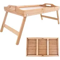 Orion Table de lit | Table pour ordinateur portable | Table de petit déjeuner | Plateau de service en bois de bambou avec pieds pliants multifonctionnels