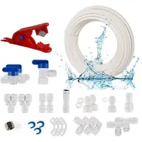 Markenlos Robinet universel, tuyau d'eau de 15 mètres - 25 raccords pour filtre à eau RO - tuyau de 1/4 pouce - tuyau pour réfrigérateur - coupe-tuyau - type Y-TIL - vanne de commutation.