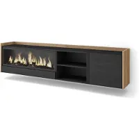 Skraut Home Meuble tv effet bois noir et chêne 212x35x50cm cheminée effet feu XXL