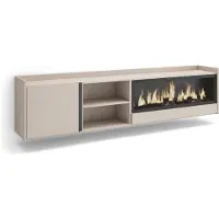 Skraut Home PULLER Meuble tv effet bois beige 212x35x50cm cheminée effet feu XXL