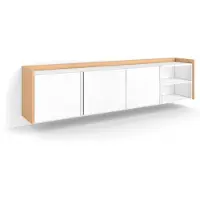Skraut Home PULLER Meuble tv effet bois blanc et chêne 207x35x50cm suspendu