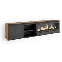 Skraut Home Meuble tv effet bois noir et chêne 212x35x50cm cheminée effet feu XXL